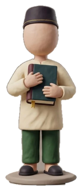 Karakter 3D santri memegang buku