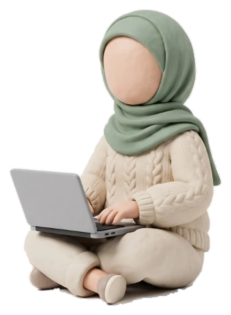 Karakter 3D siswi berhijab dengan laptop