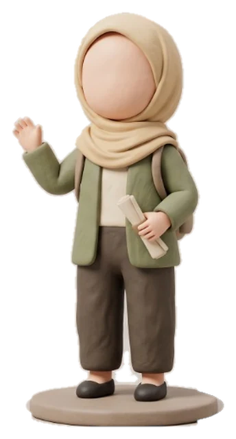 Karakter 3D siswi berhijab menyapa